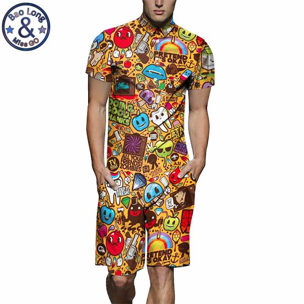 

мужские rompers мультфильм печати 3d комбинезоны 2020 summer men set beach party с коротким рукавом грузовой комбинезоны one piece легкий ко, Black