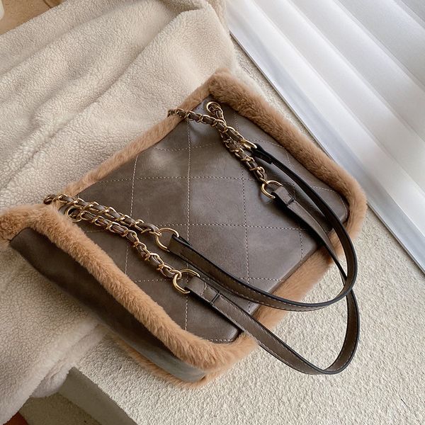 

моды цепи плюшевого ведра мешка для женщин дизайнера плеча сумки роскоши пу кожаной искусственного мех сумка дамы большого тотализатор кошел