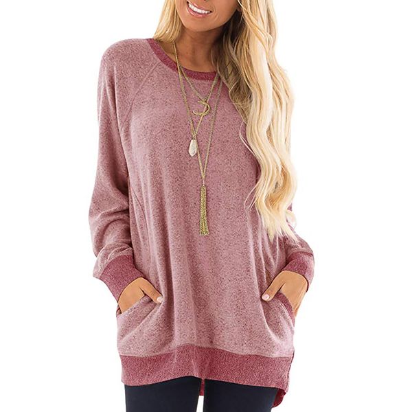 

color blocking hoodies pullover thick daily outwear crew neck women sweatshirt fashion long sleeve autumn loose fleece, Black