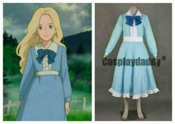 

when marnie was there omoide no marnie blue dress cosplay costume, Black;red