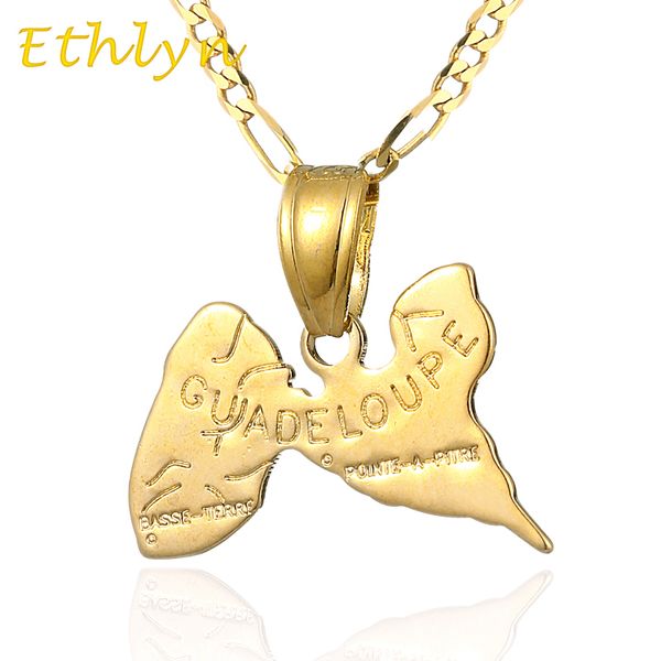 

ethlyn brand guadeloupe map pendant & necklace for women & men gold color jewelry map for guadeloupe people p35, Silver