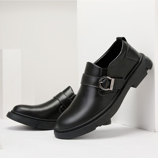 

explosion models autumn large size shoes retro ca se pi mens di bang xue casual leather shoes buckle tooling shoes, Black