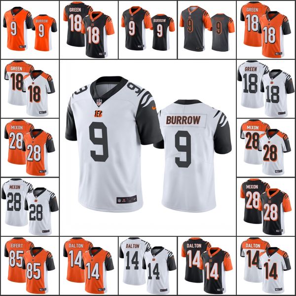 

cincinnati bengals men #9 joe burrow 18 a.j. green 14 andy dalton 28 joe mixon 85 tyler eifert women youth nfl limited jersey