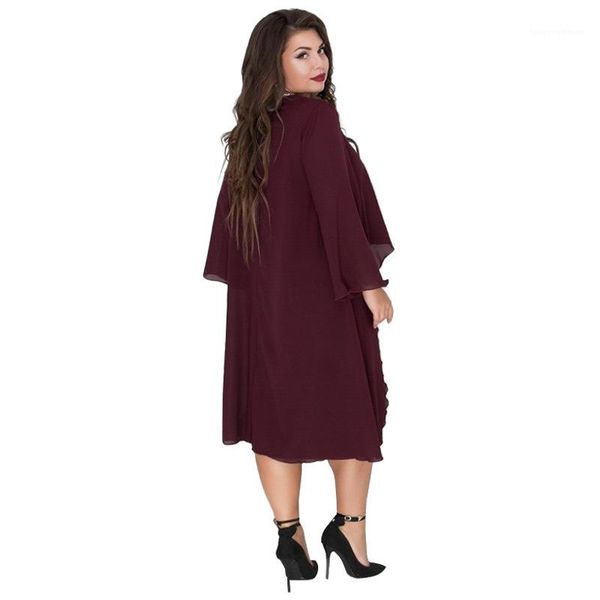 

crew neck ashymmetrical batwing clothing polyester chiffon casual loose apparel 6xl womens summer designer fashion dress, Black;gray