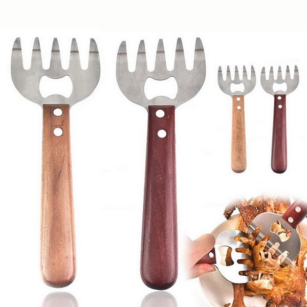 

barbecue fork meat claws pulled chicken shredder pork handler stainless steel carving forks wood handle 2020 meat & poultry tools