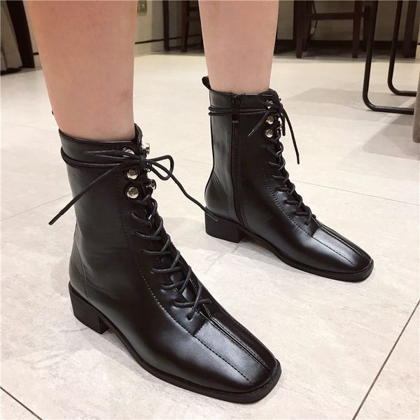 

lady boots zipper rock shoes woman clogs platform chunky heel low heels booties luxury designer ladies martins autumn mid calf, Black