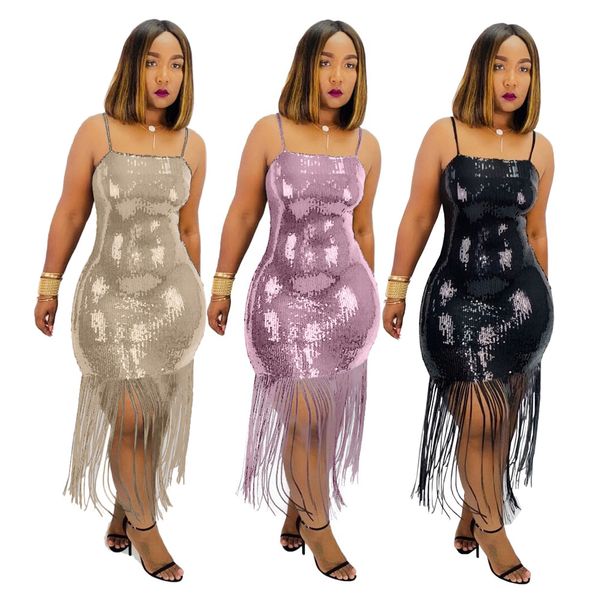

women spaghetti strap bling sequins bodycon club stage party evening cocktail hollow out package hips slim tassels dress, White;black