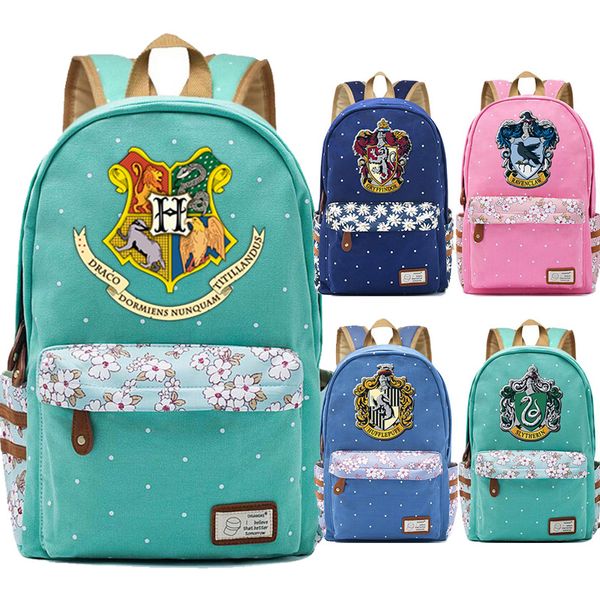 

2019 new hogwarts slytherin gryffindor flowers dot boy girl school bag women bagpack teenagers schoolbags canvas femme backpack