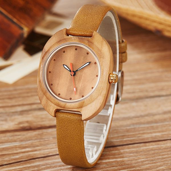 

ladies wood watch female bracelet wrist watches wooden case leather strap retro women quartz wristwatch reloj de mujer de mader, Slivery;brown