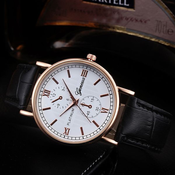 

2018 new wholesale male watch sports mens wristwatches retro design leather band analog alloy quartz watch genuine, Slivery;brown