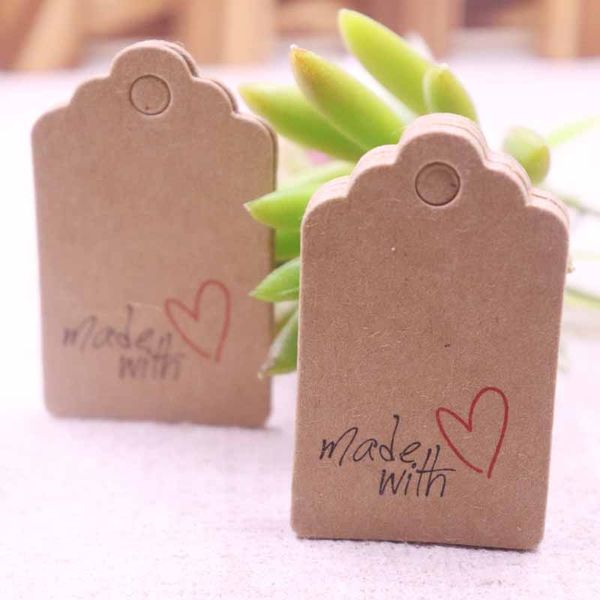 

100pcs per lot 5x3cmhandmade hang tag kraft paper thank you gift tag label for wedding/candy/baby gift products tagging package