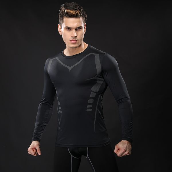 

compression t-shirt tights shirt long sleeve sport running men sportwear fitness quick drying t-shirt train gyms clothing, Black;blue