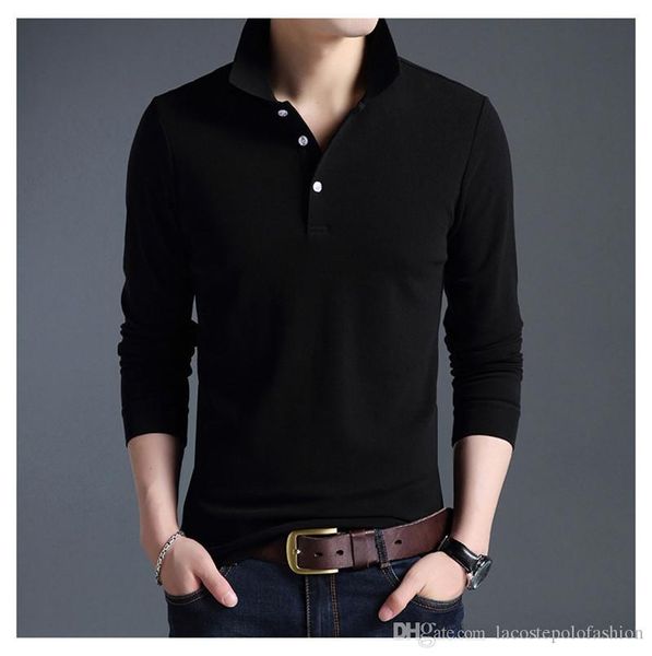 

designer solid mens polo fashion lapel neck and breathable mens long sleeve homme casual clothes, White;black