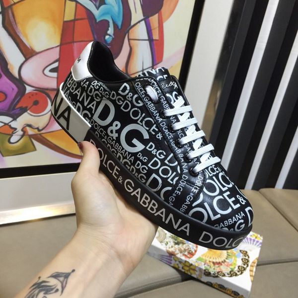 

printed letter for women real genuine leather luxuries breathable low-loafers sneakers shoes with box 35-41, Black