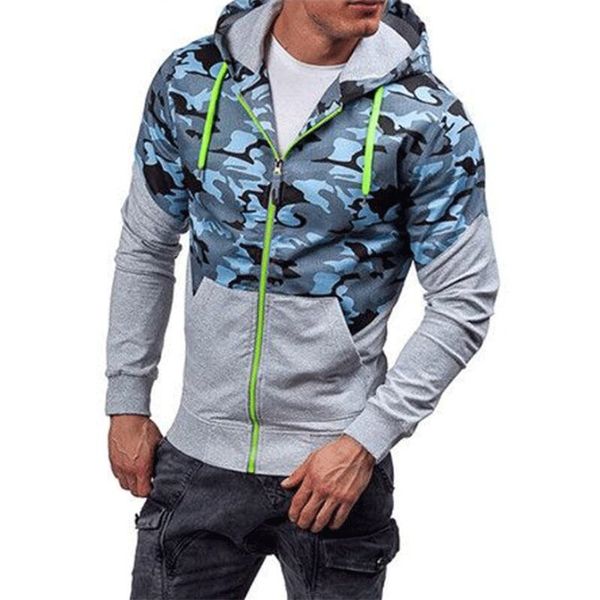 

men's casual camouflage hoodie jacket cool fashion jacket men's trench coat men long sleeve fashion slim hoodies, Black