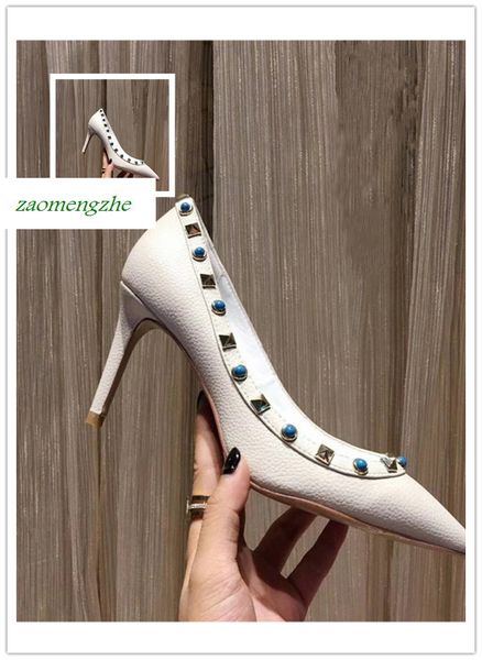 

luxury patent pointed toe 2-strap leather women pointed toe pumps fashion rivet stiletto high-heeled shoes 8.5cm, Black