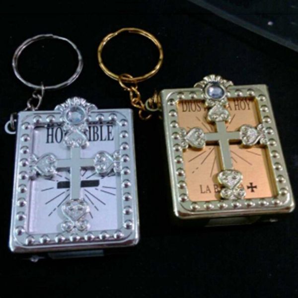 

english spanish mini bible keychain religious christian jesus cross key chain women prayer god bless gift souvenirs keyring, Silver