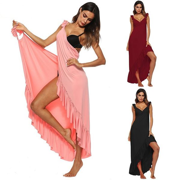 

new ruffles summer beach cover ups wrap beach long dress tunic saida de praia 2019 summer women tunics sarong bikini cover up, Blue;gray