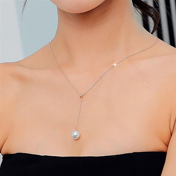 

2020 new fashion women adjustable silver color chain pearl pendant necklace for women pearl choker necklace jewelry