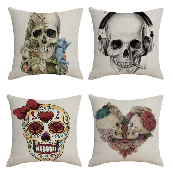 

unique halloween pillowcase skeleton head pattern sofa cushion cover festive party supplies