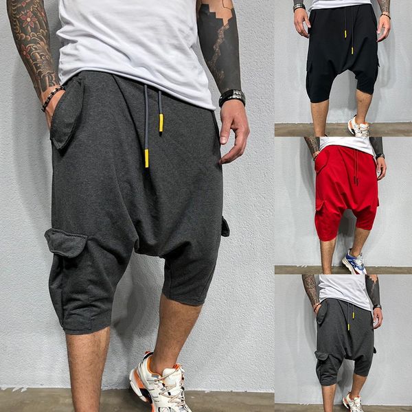 

streetwear oversized calf-length cross-pants men trousers casual loose pants jogger hip hop sweatpants cargo pants 2020 new, Black