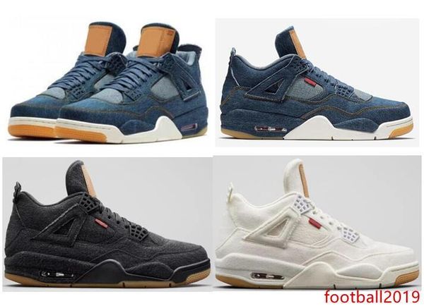 

4 denim travis blue black white denim basketball shoes men 4s blue jeans sports sneakers with box size us7-13