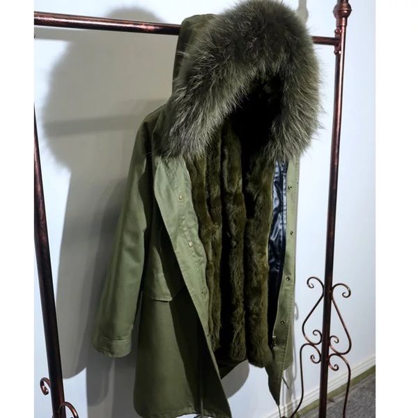 

real raccoon dog fur collar hooded women's natural rex fur liner parkas women thick warm winter coats 2018 autumn winter, Black