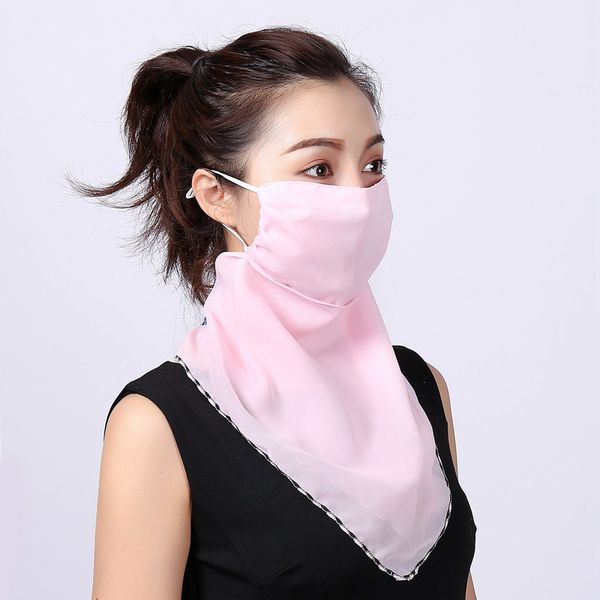

women's summer neck cover pink white color protection sunshade riding face mask ice silk printing breathable scarf balaclava, Black