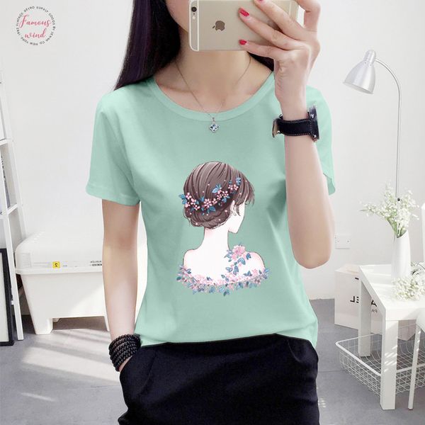 

short sleeve t shirts 2019 summer new cute o neck print t shirt for girls students female casual loose tees, White