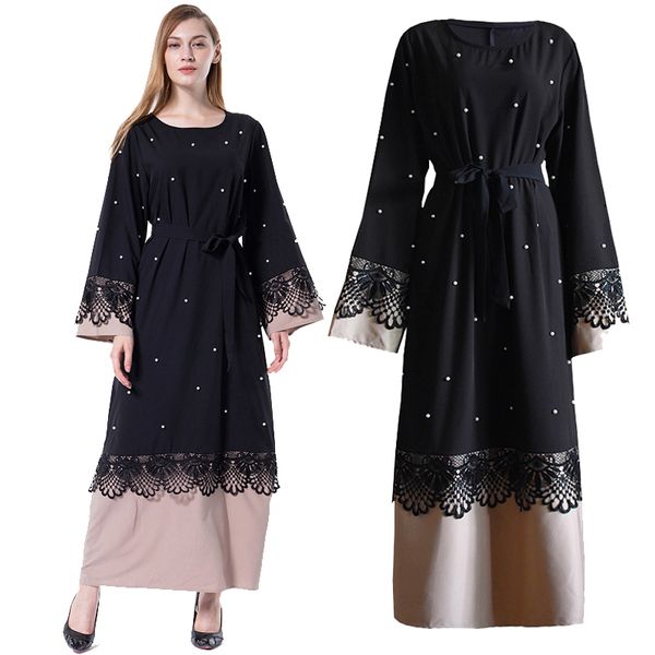 

black abaya lace pearls islam muslim long dress jilbab caftan qatar kaftan robe dubai abayas for women turkish islamic clothing, Red