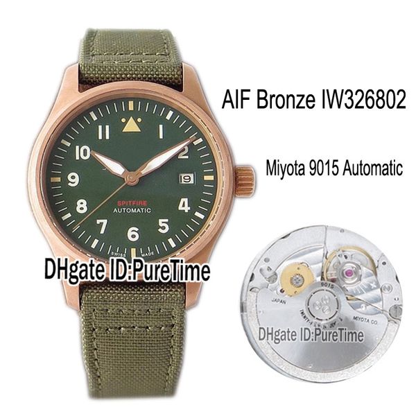 

aif spitfire automatic bronze iw326802 miyota 9015 automatic mens watch green dial green nylon strap watches edition puretime e27b2, Slivery;brown