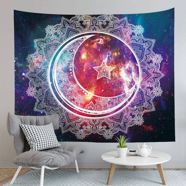 Boho Decor Wolf Tapestry Starry Wall Hanging Tenture Modern Headboard Bedside Decoration Sun Moon Elephant Mural Dorm Room Tapiz Wall Tapestrys Weave