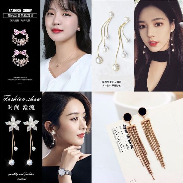 

японский и корейский стиль new pearl серьги серебряная игла элегантный стильный атмосфера-style серьги люди темперамент простой чистый красн, Golden