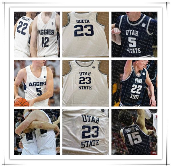 

2021 college basketball utah state aggies jerseys sam merrill alphonso anderson abel porter neemias queta diogo brito bean men 4xl custom, Black