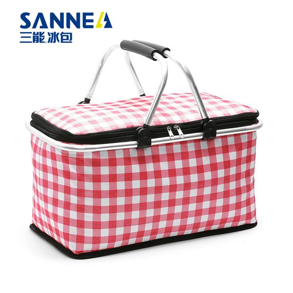 

new multi-function insulation basket outdoor portable foldable picnic basket cold insulation their lunch bags wholesale, Blue;pink