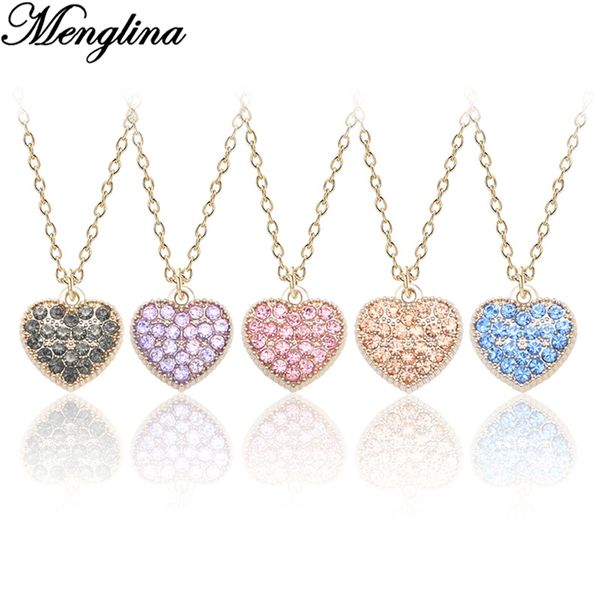 

fashion 5 colors rhinestone crystal pendant necklace gold color metal love heart charm necklaces for little girl women gifts, Silver