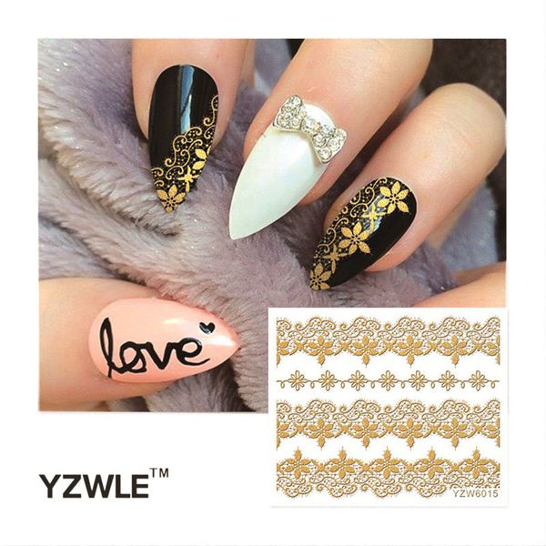 

diy detachable nails stamping decals stickers nail tips tools flower decoration nail art beauty fake nails with glue beauty 2018, Red;gold