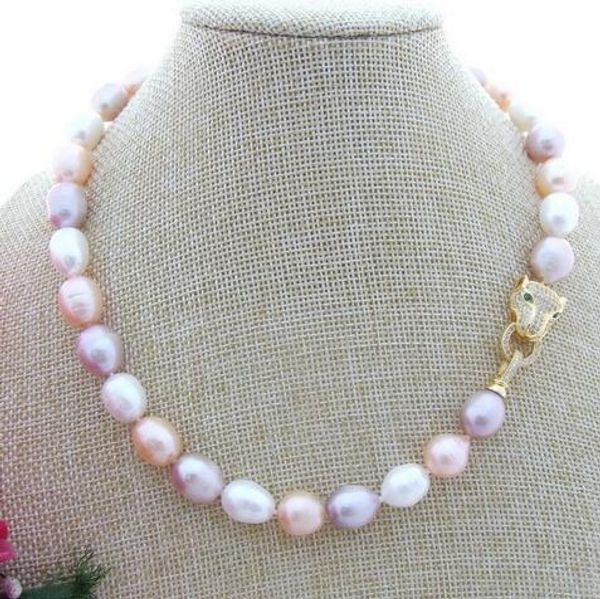 

perla natural de agua dulce de 10-11mm multi color arroz collar de perlas 18", Silver
