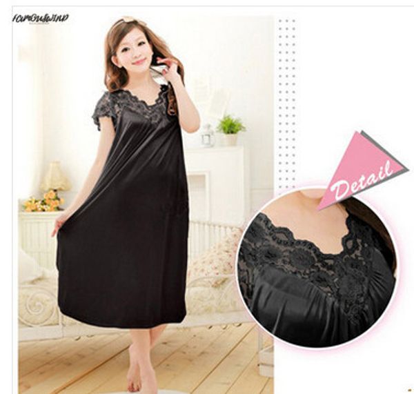 

shipping women black lace nightdress girls plus size large size sleepwear bathrobe nightgowns sleepshirts nightgown y02-2, Black;red