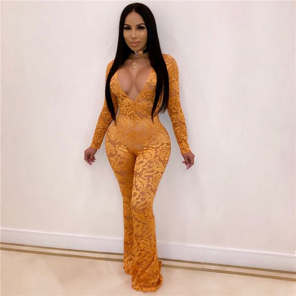 

2018 new design bandage jumpsuit long sleeve solid long lace bodysuit embroidery casual fitness women jumpsuit overalls, Black;white