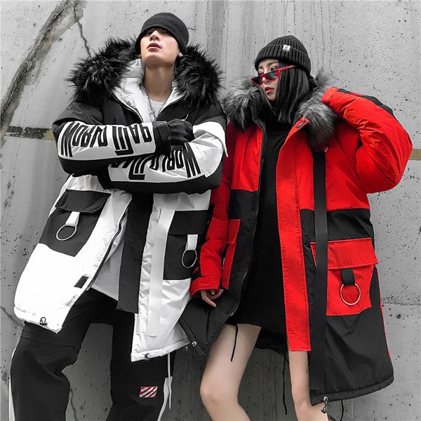 

winter jacket men fashion loose warm hooded long parka, Black