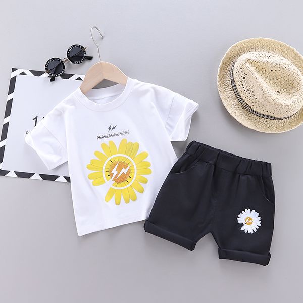 

girls clothing sets boy summer clothing new letter flower pattern short sleeve + shorts girls outfits, White