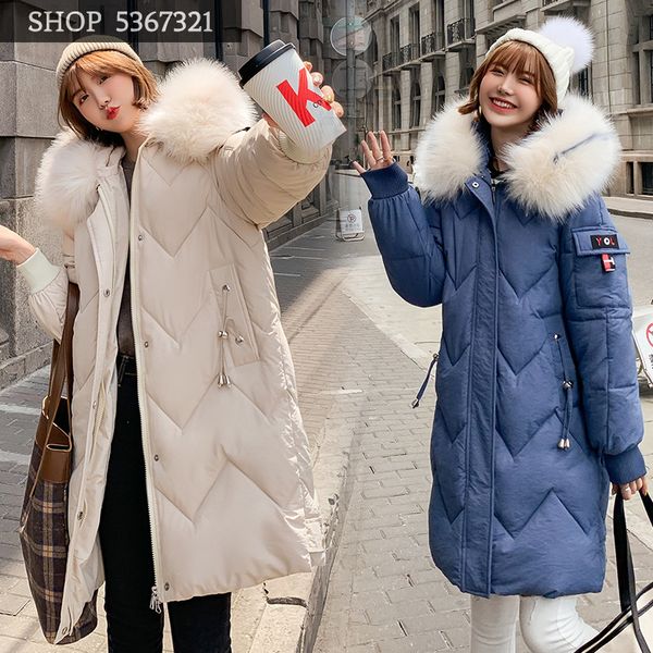 

woman 2019 winter long fund thickening cotton-padded clothes woman heavy seta lead even hat cotton-padded jacket loose coat, Black