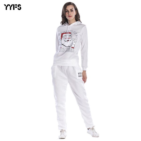 

женский дизайнер санта-клаус печатный костюм с капюшоном плюс бархатный свитер брюки из двух частей, Gray