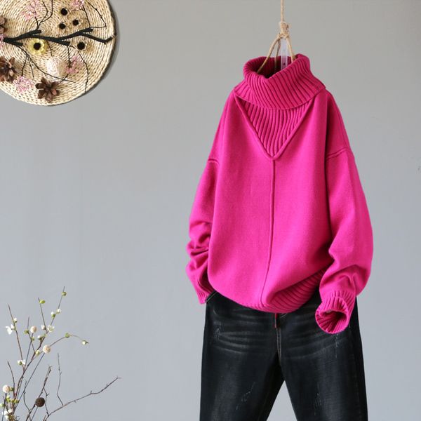 

2019 winter new turtleneck women sweaters and pullovers pink loose thicken warm lady pulls all match outwear coat, White;black