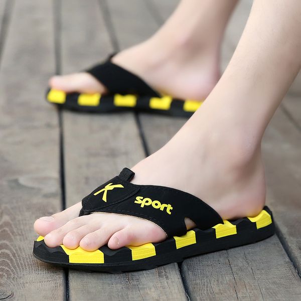 

lightweight men slippers flat shoes for man big size 39-45 toe men slippers summer casual flip flops beach shoes rubber, Black