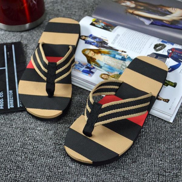 

2020 men slipppers summer stripe flip flops shoes sandals male slipper flip-flops #, Black
