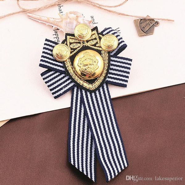 

women navy stripe brooch 11*6cm bowknot suit collar lapel pin badge shirt accessories necktie brooch 3 style, Gray