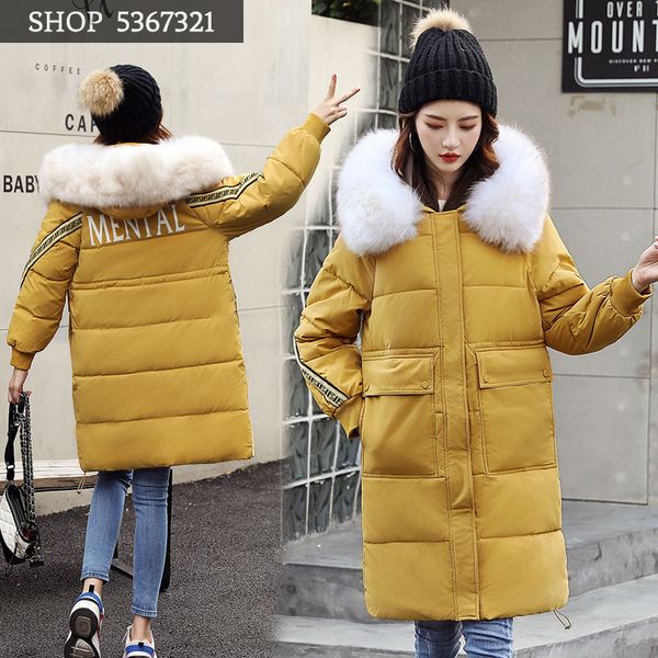 

2019 winter heavy seta lead waist to show thin down cotton suit-dress keep warm thickening will pocket cotton-padded jacket, Black