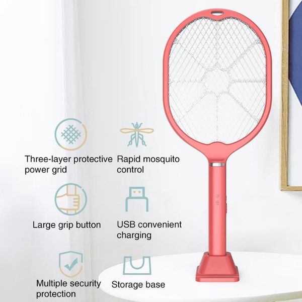 

3 layers swatter strong voltage living room usb charging with led light handheld mosquito killer pest control safety desktop